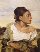 Eugene Delacroix Foraldralos girl pa kyrkogarden Spain oil painting artist